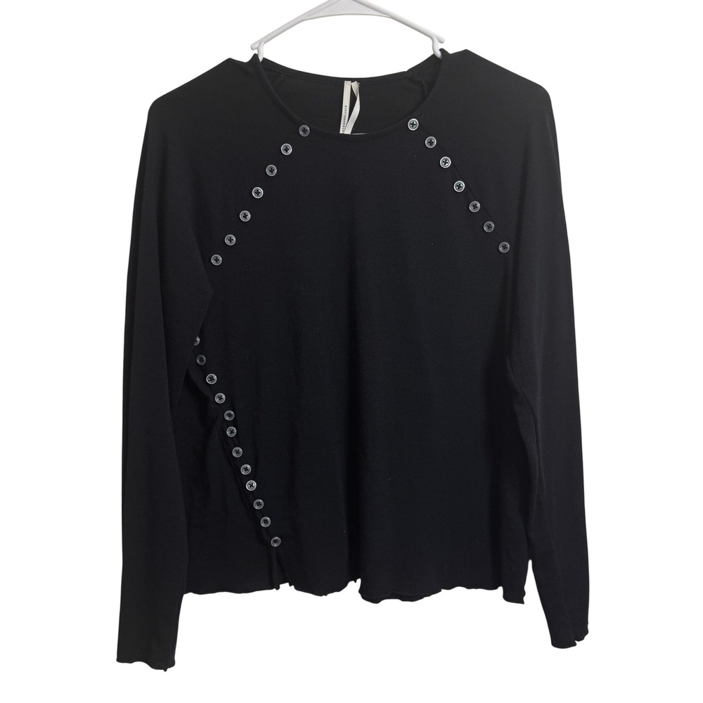 Anthropologie Womens Small Buttons Baby Tee Black Asymmetrical Long Sleeve